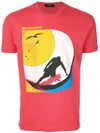 Dsquared2 Red Front Printed T-shirt In Multicolor