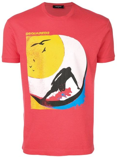 Dsquared2 Red Front Printed T-shirt In Multicolor