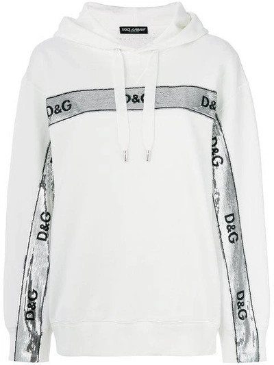 Dolce & Gabbana Sequin Logo Banner Hoodie In White