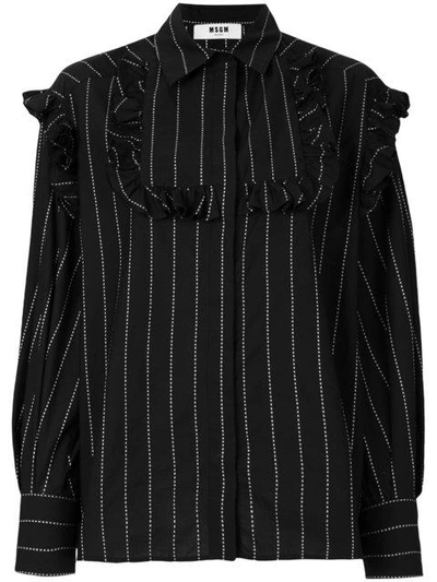 Msgm Ruffle Detail Striped Shirt - Black