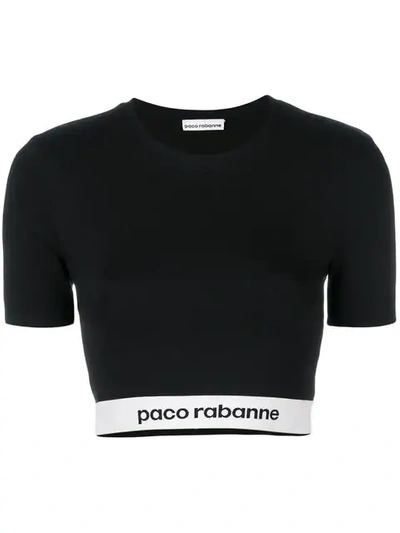 Paco Rabanne Cropped Elasticated Waist T-shirt - Black