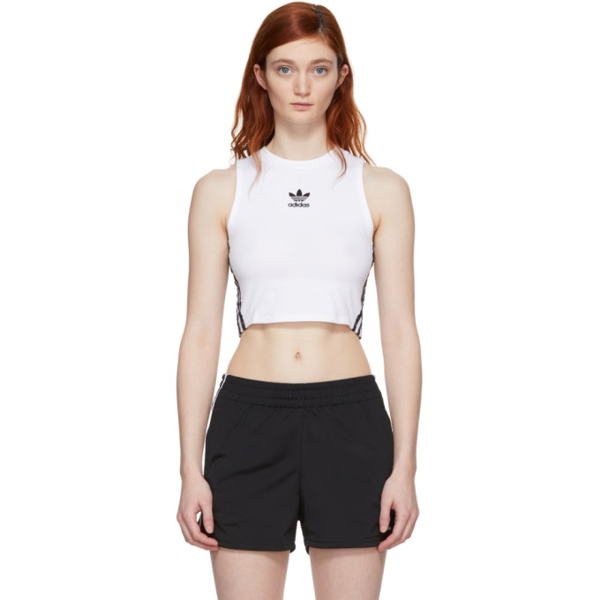 adidas originals adicolor three stripe cropped tank in white