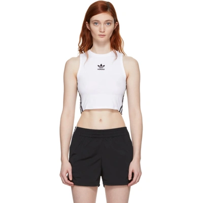 Adidas Originals Cropped Striped Stretch-cotton Jersey Tank In White/black