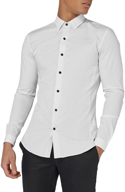 Topman Muscle Fit Polka Dot Sport Shirt In White Multi
