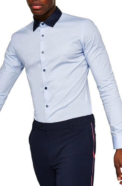 Topman Muscle Fit Contrast Collar Sport Shirt In Blue Multi