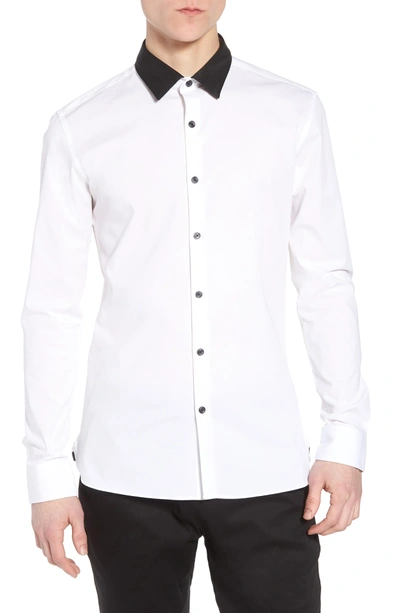 Topman Muscle Fit Contrast Collar Sport Shirt In White Multi