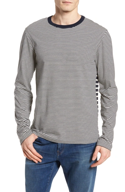 French Connection Mix Stripe Long Sleeve T-shirt In Turtle Dove/ Marine Blue