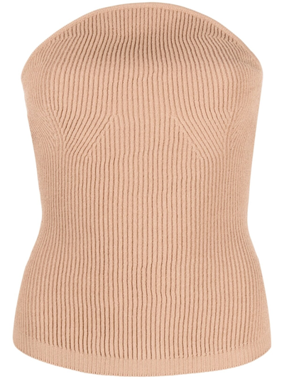 Khaite Jericho Strapless Ribbed-knit Top In Neutrals
