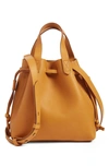Madewell The Mini Pocket Transport Leather Drawstring Tote - Yellow In Bronzed Leaf