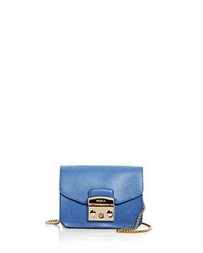 Furla Mini Metropolis Leather Crossbody Bag - Blue In Celeste Blue/gold