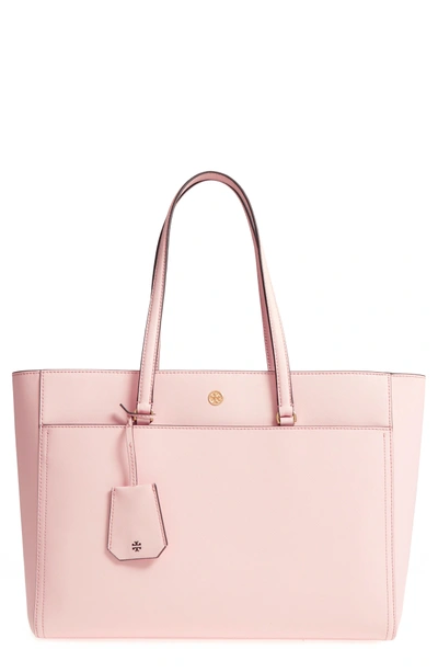 Tory Burch Robinson Leather Tote - Pink In Pale Apricot / Royal Navy