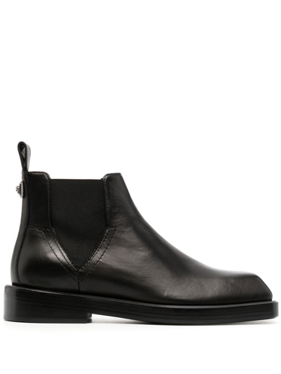 Versace Squared Toe Leather Chelsea Boots In Black