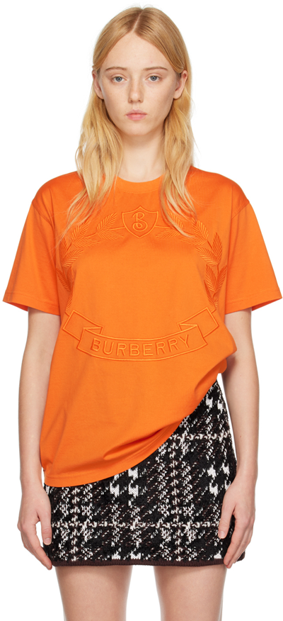 Burberry Carrick Crest刺绣棉质t恤 In Orange