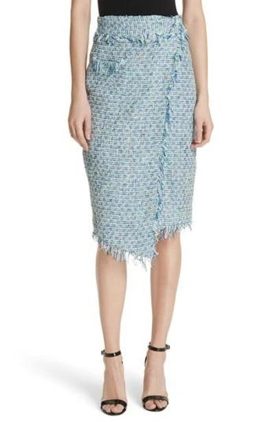 Milly Tweed Wrap Skirt In Blue