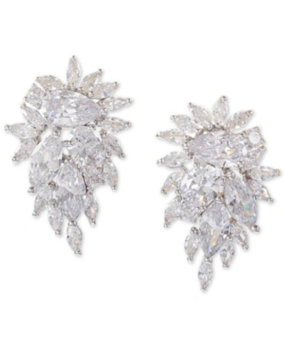 Nina Silver-tone Crystal Cluster Drop Earrings In Rhodium/white Cz