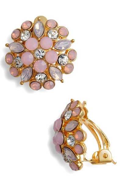 Nina Gold-tone Multi-stone Flower Clip-on Stud Earrings In Gold/pink Opal/white Crys