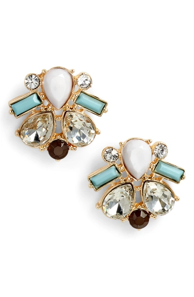 Adia Kibur Crystal & Stone Stud Earrings In White/ Mint/ Gold