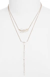 Nina Fern Layered Lariat Necklace In Rose Gold/ White Cz
