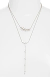 Nina Fern Layered Lariat Necklace In Silver/ White Cz