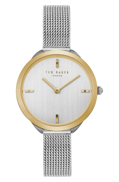 Ted Baker Elana Mesh Strap Watch, 30mm In Silver/ Gold
