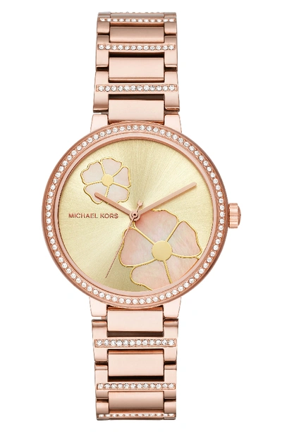 Michael Kors Courtney Crystal Bracelet Watch, 36mm In Rose Gold/ Gold/ Rose Gold