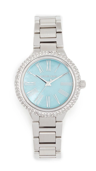 Michael Kors Taryn Crystal Bracelet Watch, 33mm In Silver/ Turquoise/ Silver
