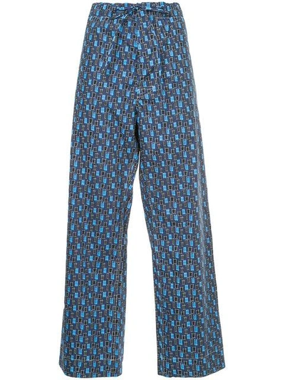 Marni Square Print Drawstring Trousers In Blue