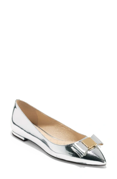 Cole Haan Tali Bow Skimmer Flat In Argento Leather