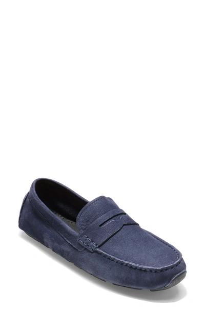 Cole Haan Rodeo Penny Driving Loafer In Marine Blue Nubuck