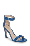 Stuart Weitzman Square Nudist Ankle Strap Sandal In Aegean Blue Gleaming