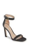 Stuart Weitzman Square Nudist Ankle Strap Sandal In Black Nighttime