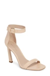 Stuart Weitzman Square Nudist Ankle Strap Sandal In Blush Gleaming