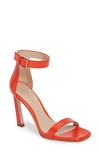 Stuart Weitzman Square Nudist Ankle Strap Sandal In Paprika Gleaming