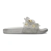 Marc Jacobs Daisy Appliquéd Glittered Rubber Slides In Silver