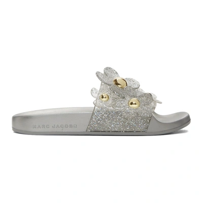Marc Jacobs Daisy Appliquéd Glittered Rubber Slides In Silver