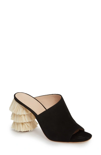 Pour La Victoire Women's Hettie Nubuck Leather & Raffia High-heel Slide Sandals In Black