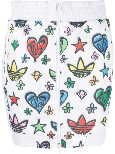 Adidas Originals X Jeremy Scott Logo Pattern Zipped Skirt In White