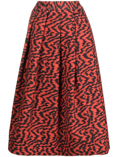 Comme Des Garçons All-over Graphic-print Pleated Skirt In Red Black