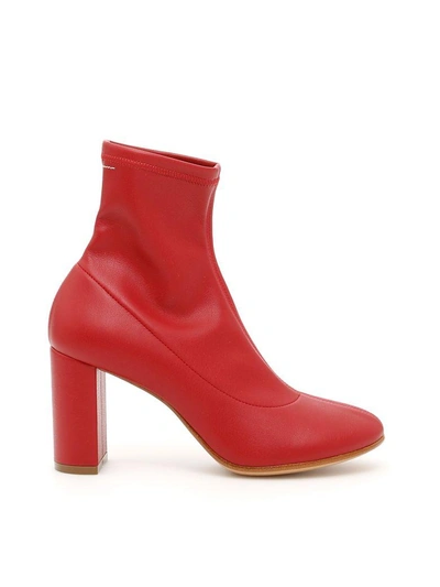 Mm6 Maison Margiela Stretch Booties In Red|rosso