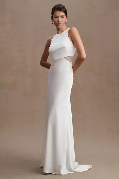 Sachin & Babi Isla Sleeveless Lace-trim Gown In White