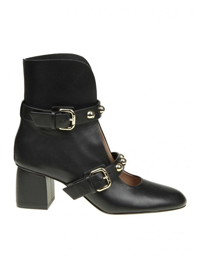 Red Valentino Black Leather Bootie Sandal With Applied Studs
