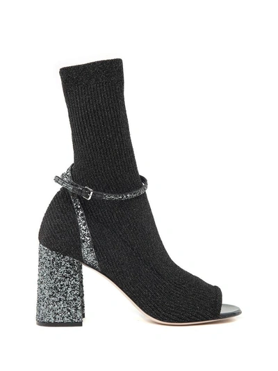 Miu Miu Lurex And Glitter-covered Sock Ankle Boots In Nero