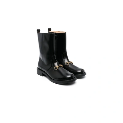 Gucci Kids' Signature Horsebit-detail Leather Boots In Nero