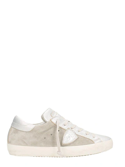 Philippe Model Paris Low Suede And Leather Silver Sneakers