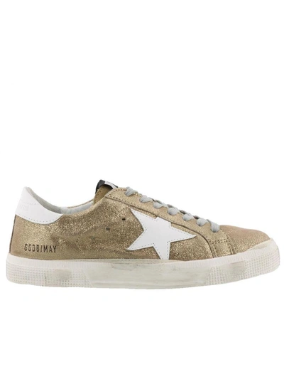 Golden Goose May Sneaker In Gold Crack-white Star