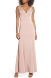Jenny Yoo Jade Luxe Crepe V-neck Gown In Whipped Apricot