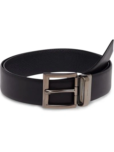 Prada Saffiano Cuir Leather Reversible Belt In Brown