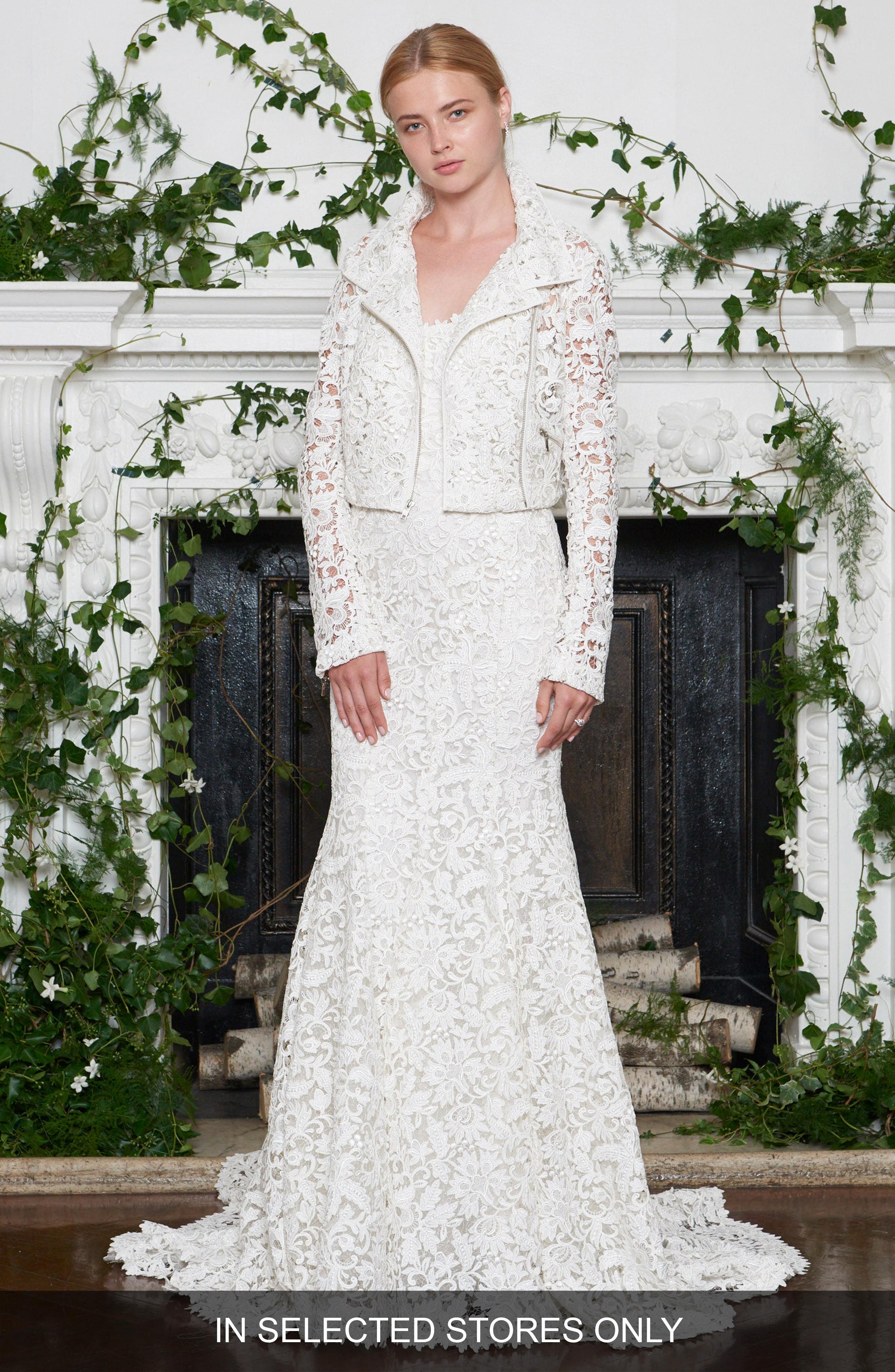 Monique Lhuillier Sawyer Guipure Lace Moto Jacket In Ivory Modesens