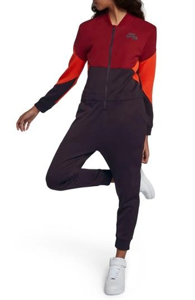 Nike Sportswear Colorblock Jumpsuit In Port Wine