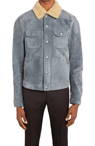 Tom Ford Buttery Suede Shearling Trucker Jacket In Grey